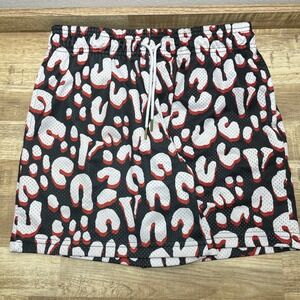 VLONE Mens Leopard Print Mesh Basketball Shorts Black Red White Size Medium